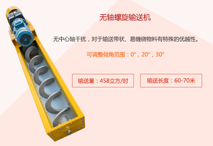 采用無軸設計，適合輸送粘性強、易堵塞的物料
