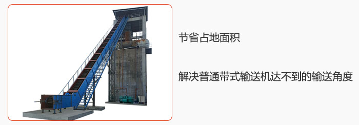 節省占地面積，解決普通帶式輸送機達不到的輸送角度。